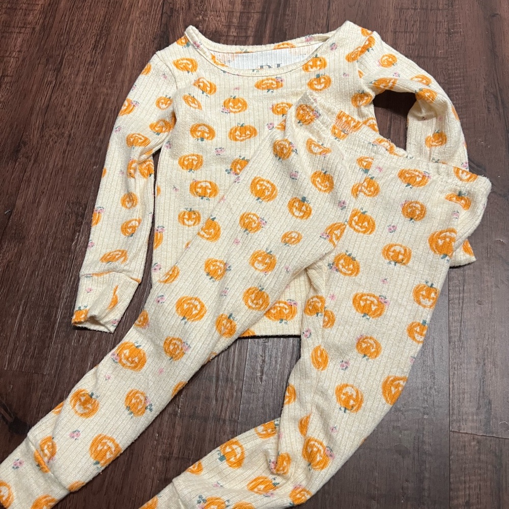 Essentials Cream and Orange Pumpkin Print Top
